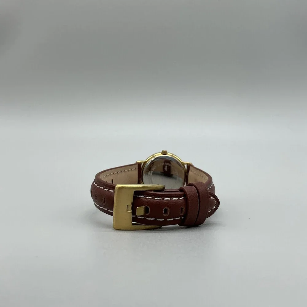 Bulova Womens Watch 26mm Cream Dial Brown Leather Strap Gold Tone New Battery